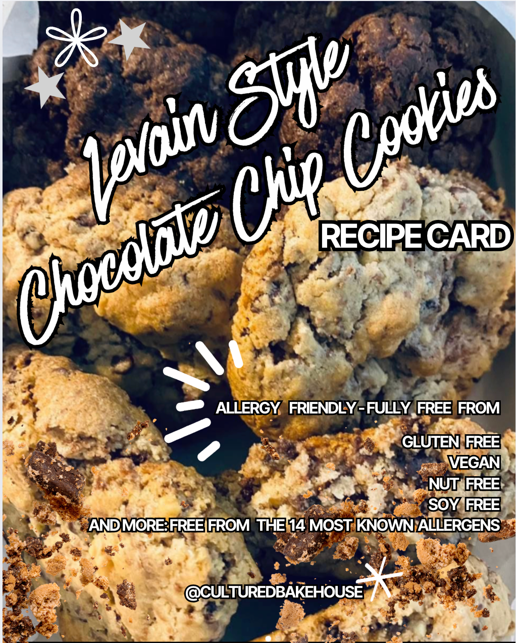 Allergy Friendly, Levain Style Chocolate Chip Cookies Recipe Card - Cultured Bakehouse
