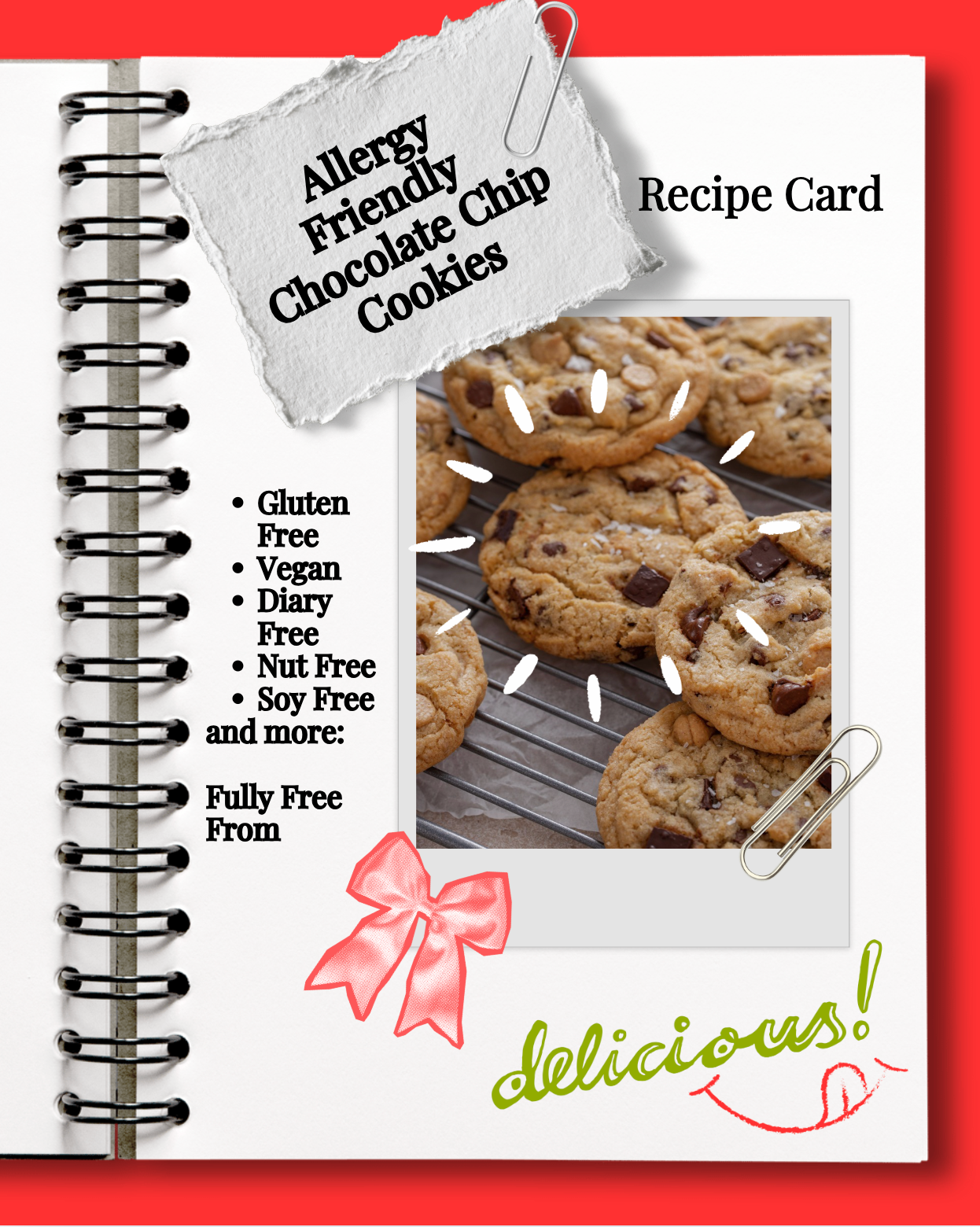Allergy Friendly Chocolate Chip Cookies Recipe Card - Cultured Bakehouse